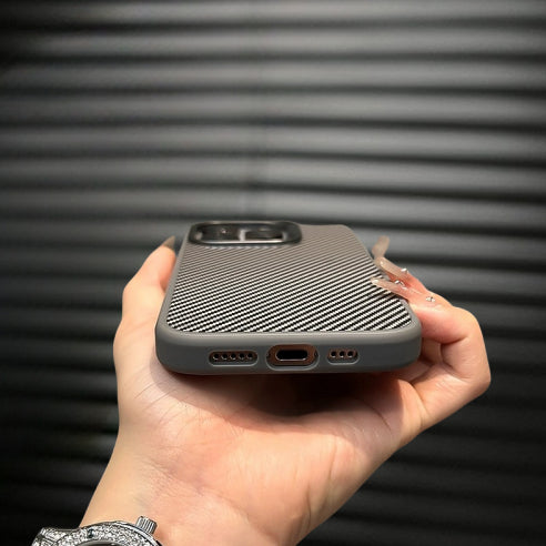 iPhone 15 Pro Soft Carbon Fiber Texture Sleek Matte Case - Titanium Gray