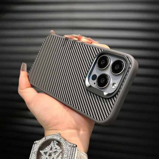 iPhone 15 Pro Soft Carbon Fiber Texture Sleek Matte Case - Titanium Gray